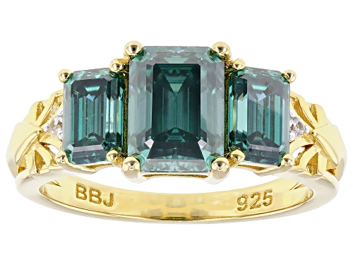 MOISSANITE FIRE® AND GREEN MOISSANITE 2.93CTW DEW 14K YELLOW GOLD OVER SILVER RING - Size 7