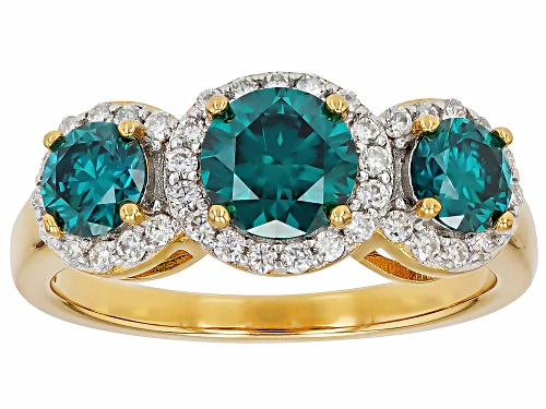 MOISSANITE FIRE® AND GREEN MOISSANITE 1.85CTW DEW 14K YELLOW GOLD OVER SILVER RING - Size 8