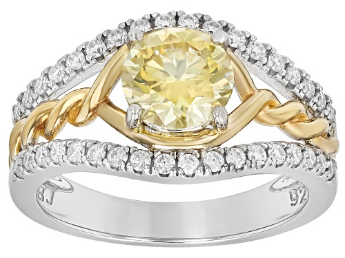 MOISSANITE FIRE® AND YELLOW MOISSANITE 1.56CTW DEW ROUND BRILLIANT PLATINEVE® TWO TONE RING - Size 10
