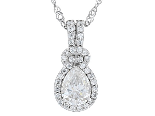 MOISSANITE FIRE® 1.44CTW DEW PEAR SHAPE AND ROUND BRILLIANT PLATINEVE® PENDANT AND CHAIN