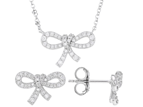 MOISSANITE FIRE® .82CTW DEW ROUND BRILLIANT PLATINEVE® BOW EARRINGS AND NECKLACE SET