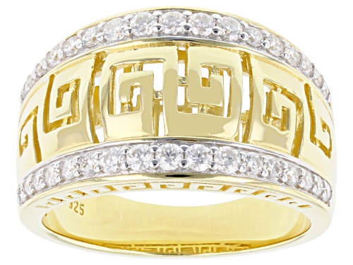 MOISSANITE FIRE® .66CTW DEW ROUND BRILLIANT 14K YELLOW GOLD OVER SILVER GREEK KEY RING - Size 5