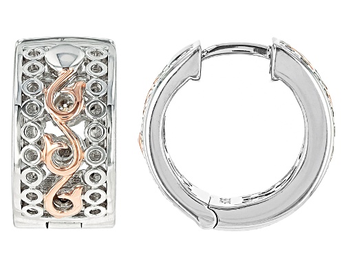 MOISSANITE FIRE® .86CTW DEW ROUND PLATINEVE® TWO TONE HUGGIE EARRINGS