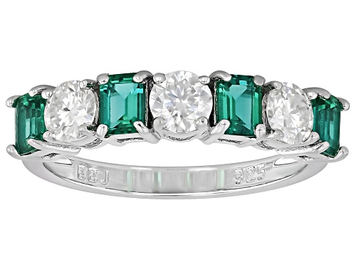 MOISSANITE FIRE® AND LAB CREATED EMERALD .69CTW DEW PLATINEVE® RING - Size 6