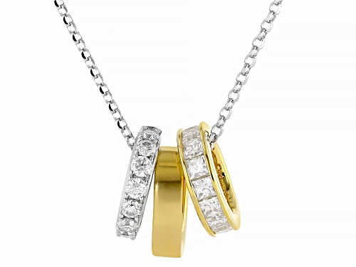 MOISSANITE FIRE® 1.20CTW DEW PLATINEVE® TWO TONE INTERCHANGEABLE CIRCLE PENDANT AND ADJUSTABLE CHAIN