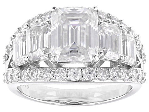 MOISSANITE FIRE® 5.12CTW DEW EMERALD CUT AND ROUND BRILLIANT PLATINEVE® RING - Size 5