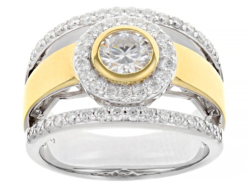 MOISSANITE FIRE® 1.60CTW DEW PLATINEVE® AND 14K YELLOW GOLD OVER SILVER RING - Size 9