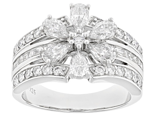 MOISSANITE FIRE® 1.79CTW DEW ROUND BRILLIANT, PEAR SHAPE AND BAGUETTE PLATINEVE® RING - Size 7