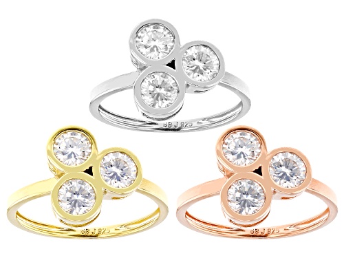 MOISSANITE FIRE® 2.97CTW DEW PLATINEVE® AND 14K YELLOW AND ROSE GOLD OVER SILVER  SET OF 3 RINGS - Size 6