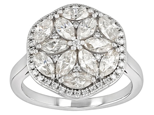 MOISSANITE FIRE® 1.99CTW DEW MARQUISE CUT AND ROUND BRILLIANT PLATINEVE® RING - Size 5