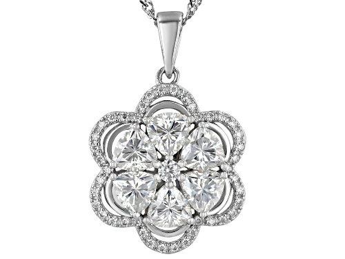 MOISSANITE FIRE® 2.88CTW DEW TRILLION CUT AND ROUND BRILLIANT PLATINEVE® PENDANT AND CHAIN