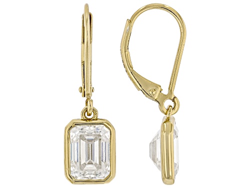 MOISSANITE FIRE® 3.50CTW DEW EMERALD CUT 14K YELLOW GOLD OVER SILVER EARRINGS