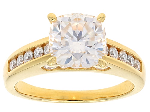 MOISSANITE FIRE® 3.06CTW DEW CUSHION CUT AND ROUND 14K YELLOW GOLD OVER SILVER RING - Size 10