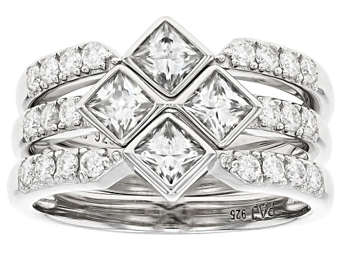 MOISSANITE FIRE® 2.66CTW DEW PRINCESS CUT AND ROUND BRILLIANT PLATINEVE® SET 3 RINGS - Size 5