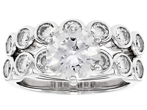 MOISSANITE FIRE® 3.20CTW DEW ROUND BRILLIANT PLATINEVE® RING AND BAND - Size 8