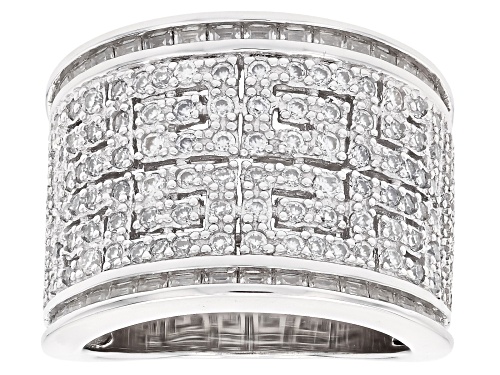 MOISSANITE FIRE® 2.56CTW DEW ROUND AND BAGUETTE PLATINEVE® GREEK KEY RING - Size 5