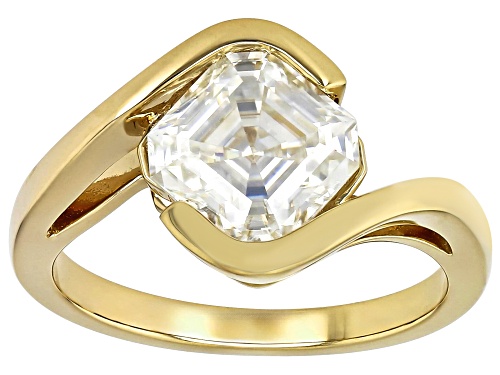 MOISSANITE FIRE® 2.96CT DEW ASSCHER CUT 14K YELLOW GOLD OVER SILVER RING - Size 6