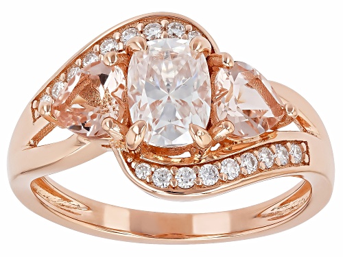MOISSANITE FIRE® 1.38CTW DEW AND MORGANITE 14K ROSE GOLD OVER SILVER RING - Size 7
