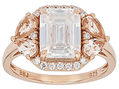 MOISSANITE FIRE® 2.68CTW DEW AND MORGANITE 14K ROSE GOLD OVER SILVER RING - Size 9