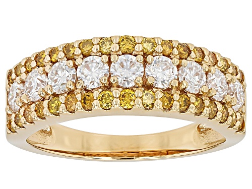 MOISSANITE FIRE® .90CTW DEW AND .49CTW YELLOW DIAMOND 14K YELLOW GOLD OVER SILVER RING - Size 10