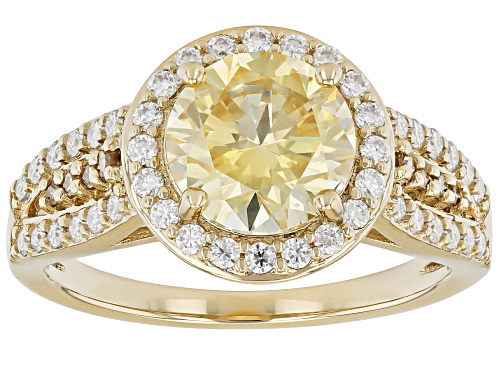 MOISSANITE FIRE® MULTI COLOR 2.34CTW DEW & CHAMPAGNE DIAMOND 14K YELLOW GOLD OVER SILVER RING - Size 8