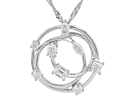 MOISSANITE FIRE® 1.08CTW PLATINEVE® SCATTERED DESIGN CIRCLE PENDANT WITH CHAIN