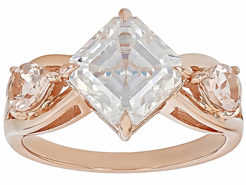 MOISSANITE FIRE® 2.96CT DEW ASSCHER CUT AND MORGANITE 14K ROSE GOLD OVER SILVER RING - Size 8