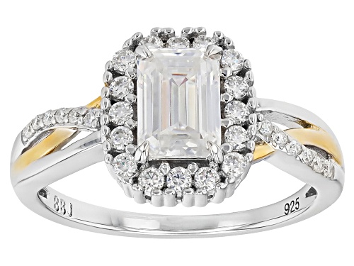MOISSANITE FIRE® 1.45CTW DEW EMERALD AND ROUND BRILLIANT PLATINEVE® TWO TONE RING - Size 10