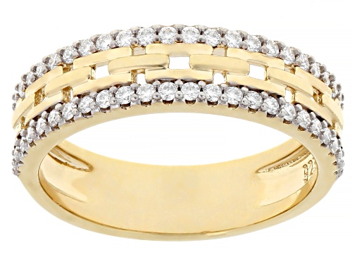 MOISSANITE FIRE® 0.48CTW DEW ROUND BRILLIANT 14K YELLOW OVER SILVER RING - Size 6