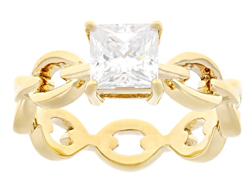 MOISSANITE FIRE® 1.20CT DEW SQUARE PRINCESS 14K YELLOW GOLD OVER SILVER RING - Size 9