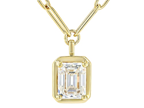 MOISSANITE FIRE® 2.52CT DEW EMERALD CUT 14K YELLOW GOLD OVER SILVER NECKLACE - Size 18