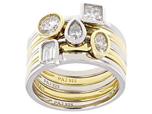 MOISSANITE FIRE® 1.66CTW DEW PLATINEVE® AND 14K YELLOW AND ROSE GOLD OVER SILVER  SET OF 5 RINGS - Size 6