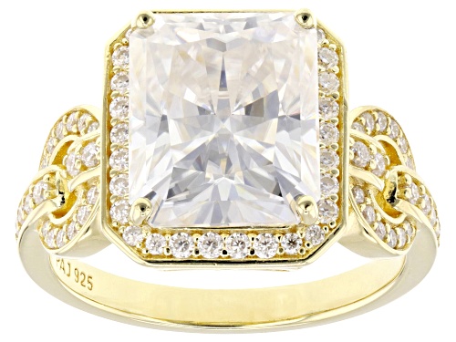 MOISSANITE FIRE® 5.96CTW DEW RADIANT AND ROUND 14K YELLOW GOLD OVER SILVER RING - Size 9