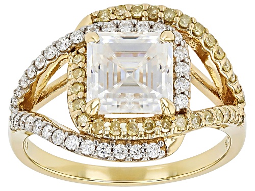 MOISSANITE FIRE® 2.16CTW DEW AND .21CTW NATURAL YELLOW DIAMOND 14K YELLOW GOLD OVER SILVER RING - Size 7