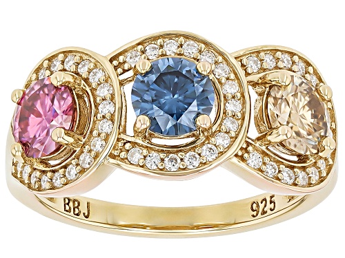 MOISSANITE FIRE® 1.97CTW DEW MULTI COLOR MOISSANITE 14K YELLOW GOLD OVER SILVER RING - Size 6