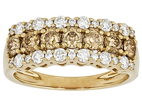 MOISSANITE FIRE® AND CHAMPAGNE MOISSANITE 1.20CTW DEW 14K YELLOW GOLD OVER SILVER RING - Size 5