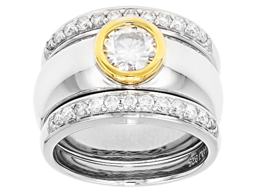 MOISSANITE FIRE® 1.28CTW DEW PLATINEVE® TWO TONE RING WITH TWO BANDS - Size 7