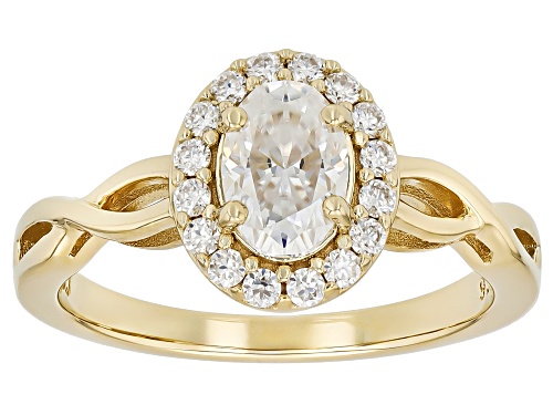 MOISSANITE FIRE® 1.22CTW DEW OVAL AND ROUND 14K YELLOW GOLD OVER SILVER RING - Size 7