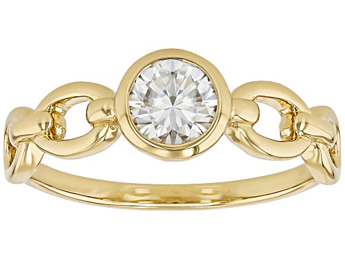 MOISSANITE FIRE® .60CT DEW ROUND BRILLIANT 14K YELLOW GOLD OVER SILVER RING - Size 7