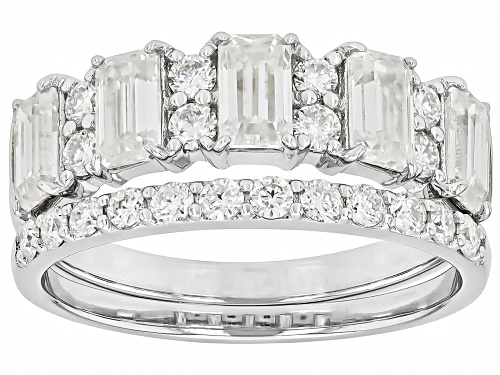 MOISSANITE FIRE® 1.95CTW DEW EMERALD CUT AND ROUND PLATINEVE® SET OF 2 RINGS - Size 9