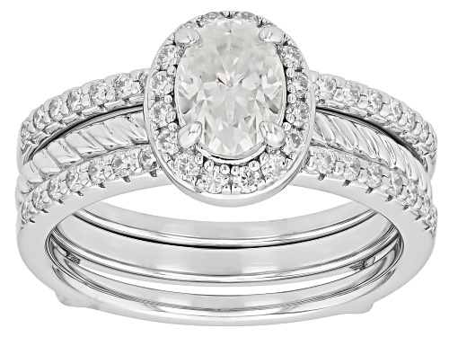 MOISSANITE FIRE® 1.44CTW DEW OVAL AND ROUND BRILLIANT PLATINEVE® RING WITH GUARD - Size 8