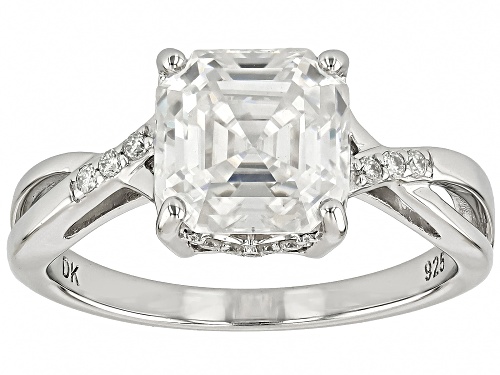 MOISSANITE FIRE® 3.12CTW DEW ASSCHER CUT AND ROUND BRILLIANT PLATINEVE® RING - Size 8