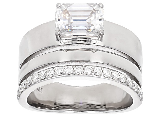 MOISSANITE FIRE® 2.13CTW DEW EMERALD CUT AND ROUND PLATINEVE® RING - Size 7