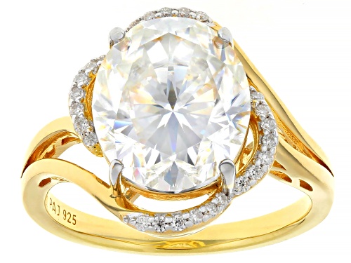 MOISSANITE FIRE® 6.06CTW DEW OVAL AND ROUND 14K YELLOW GOLD OVER SILVER RING - Size 9