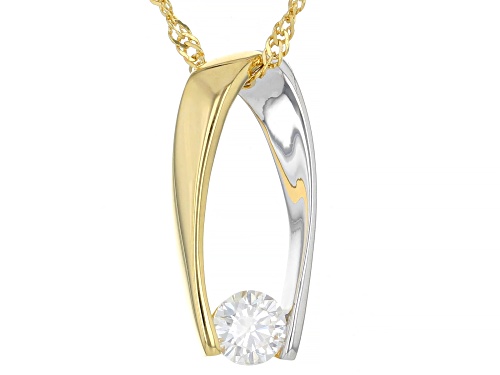 MOISSANITE FIRE® 0.50CT DEW ROUND 14K YELLOW GOLD OVER SILVER AND PLATINEVE®  PENDANT AND CHAIN