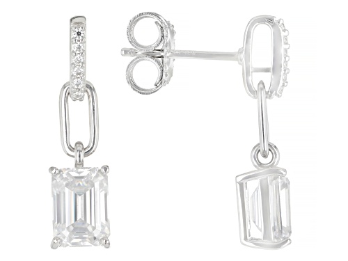MOISSANITE FIRE® 2.14CTW DEW EMERALD CUT AND ROUND PLATINEVE® EARRINGS