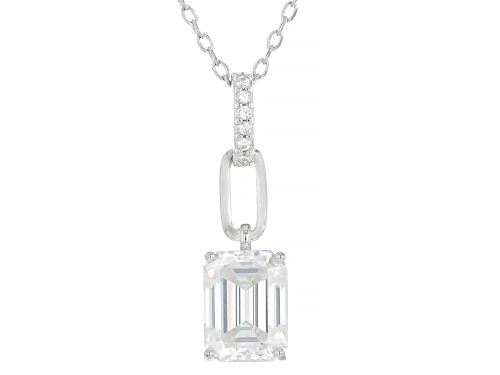 MOISSANITE FIRE® 1.81CTW DEW EMERALD CUT  AND ROUND PLATINEVE® PENDANT AND CABLE CHAIN
