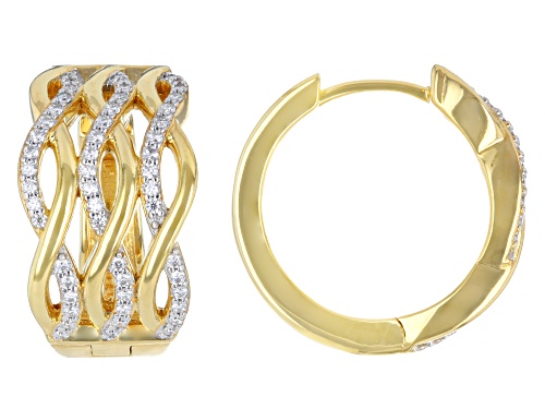 MOISSANITE FIRE® 1.06CTW DEW ROUND BRILLIANT 14K YELLOW GOLD OVER SILVER HOOP EARRINGS