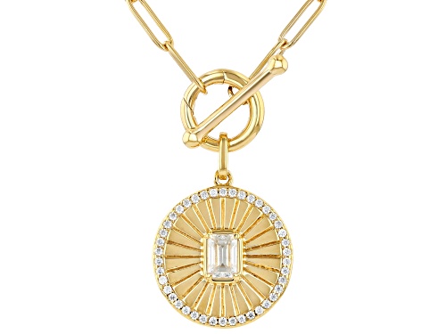 MOISSANITE FIRE® 1.00CTW DEW EMERALD CUT AND ROUND 14K YELLOW GOLD OVER SILVER NECKLACE - Size 18