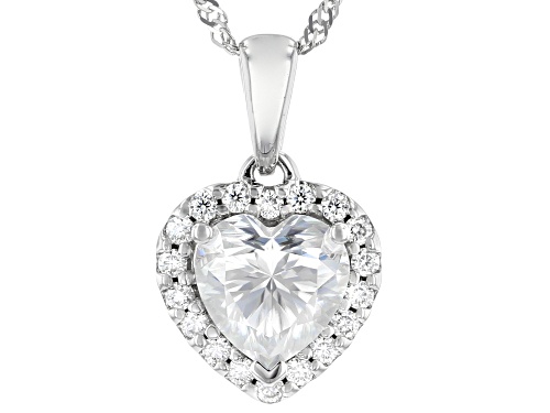 Photo of MOISSANITE FIRE(R) 1.38CTW DEW HEART SHAPE AND ROUND 10K WHITE GOLD PENDANT AND SINGAPORE CHAIN